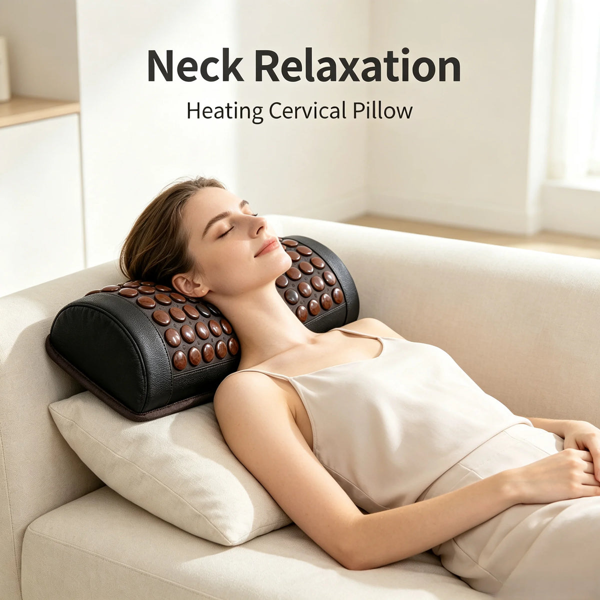 Natural Jade Tourmaline Stone Heating Cervical Pillow Memory Foam Neck Support Pillow for Home Sleeping Relax Therapy Pain Relief Treatment Health Care Accessories Massage Supplies