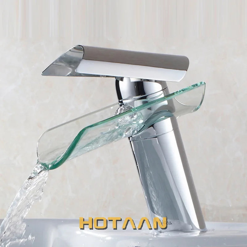 Copper Chrome Waterfall Bathroom Faucet Bathroom Basin Hot and Cold Water Mixer Brass Lavatory Tap Torneira 5019