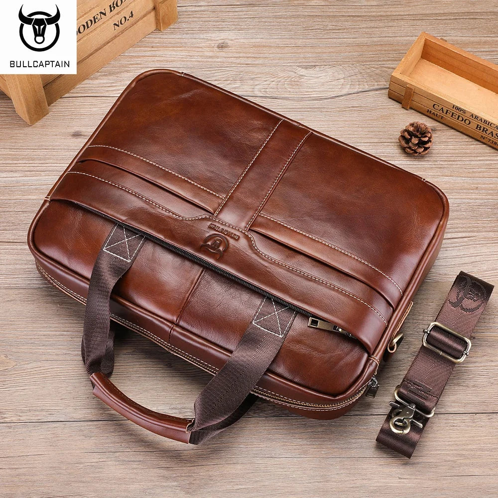 Black/Brown Color Men's Real Leather Briefcase, Large Capacity Multifunctional Shoulder Handbag, Top Quality Professional Business Layer Office Cowhide Business Laptop Bag