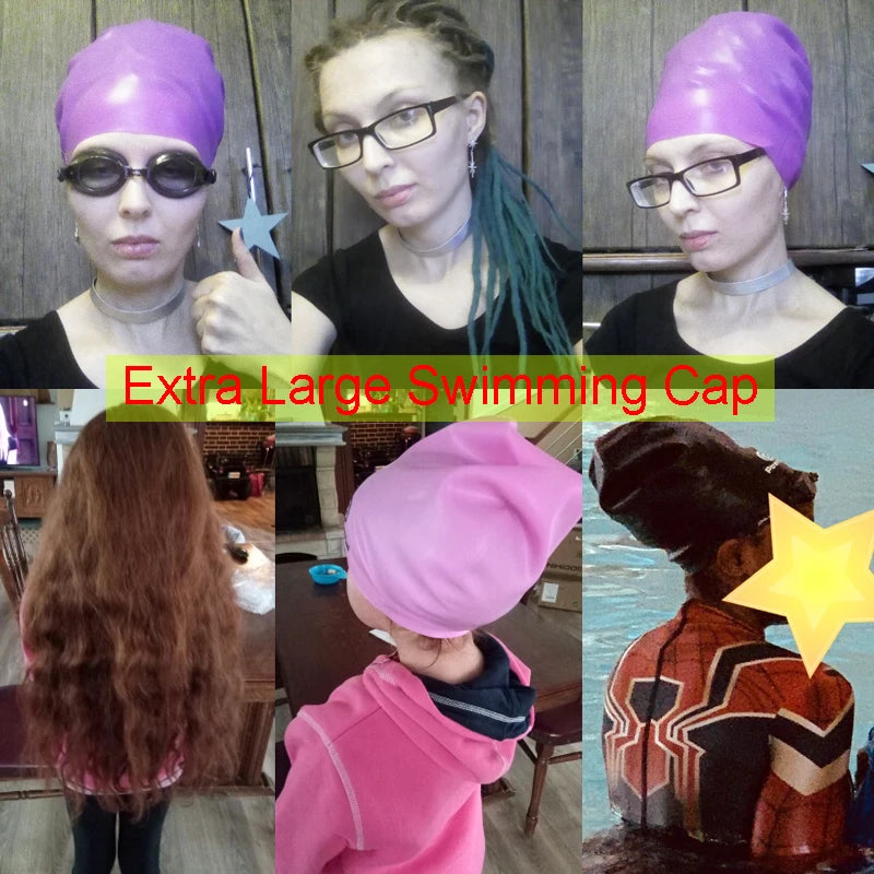 Silicone Extra Large Swimming Cap for Long Hair Braid Waterproof Women Men Ladies African Over Size Huge