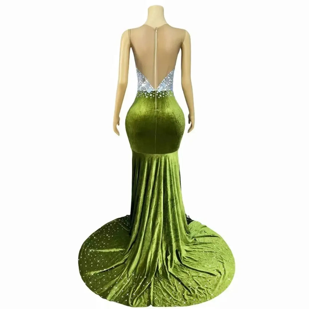 Boutique HOT SALE Ladies Luxury High-End Off-The-Shoulder Bodycon Floor-Length Flashing Silver Mirrors Rhinestones Crystal Elegant Red Carpet Celebrities Wedding Guest Evening Party Prom Gown Maxi Dress