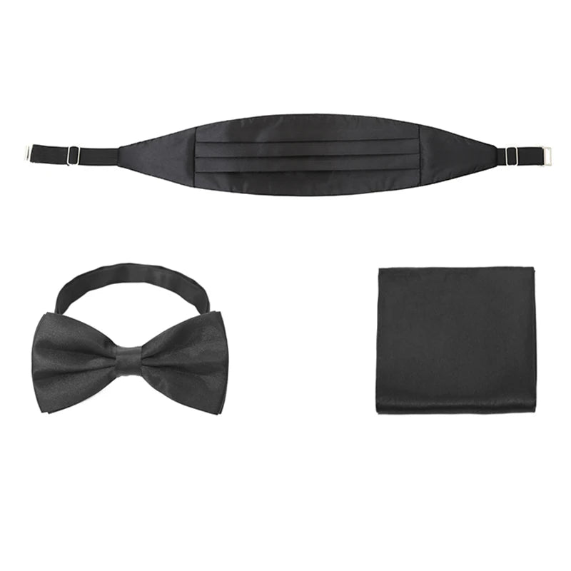 3 PCS Set 17 Colors Men's Luxury Tuxedo Satin Cummerbund Sets Pocket Square Hanky Bow Tie Tuxedo Wedding Men's Formal Papillon Sash Wide Belts Ceremonial Belt Male Luxury Apparel Sets