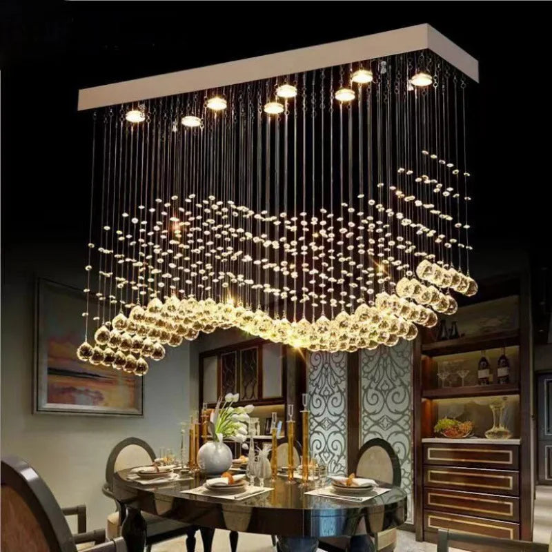 HOT SALE Villa Home Art Decoration Italian Design Duplex Personalized Customized Luxury Crystal Chandelier Bar Counter Hotel Stainless Steel Crystal Body Ceiling Lamp Luxury Rectangular Ceiling Lamps