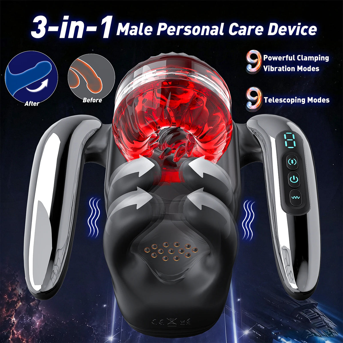 3 in 1 Dual Handle Control Granular Inner Sleeve Rechargeable Adult Sex Toy Clamping Vibration Telescopic USB Male Masturbator Adults Sex Store Supplies