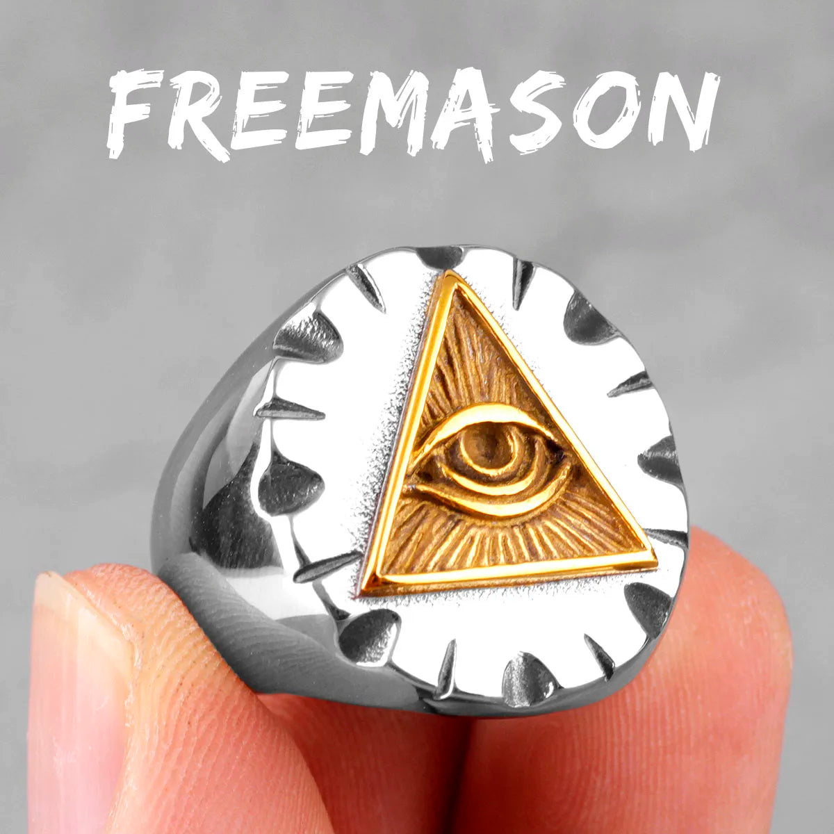 NEW Freemason Rothchild's Illuminati Organization Triangle Masonic Top Quality Titanium Steel Men's Rings Punk for Male Boyfriend Biker Jewelry Creativity Gifts Secret Society Products