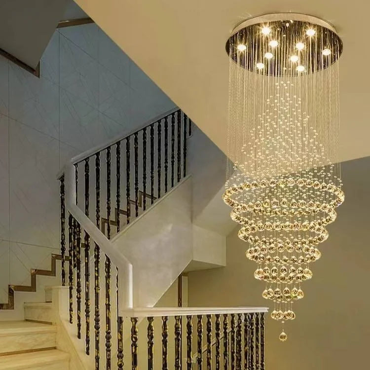HOT SALE Villa Home Living Room Staircase Luxury Crystal Long Chandelier Hanging Pendant Lamps for Villa Hotel Bar Lobby  Restaurant Hall Art Decor Home Lighting Supplies