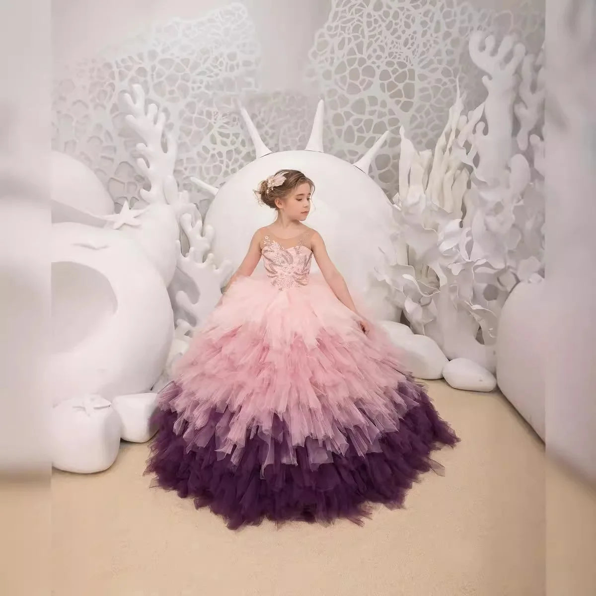 HOT SALE NEW Design 2/14 Years Old Bridesmaid Princess Catwalk Fairy Gorgeous Fluffy Color Matching Luxury Wedding Flower Girl Dress Bride's Evening Prom Party Bridal Formal Mermaid Gowns Children's Luxury Apparel Supplies