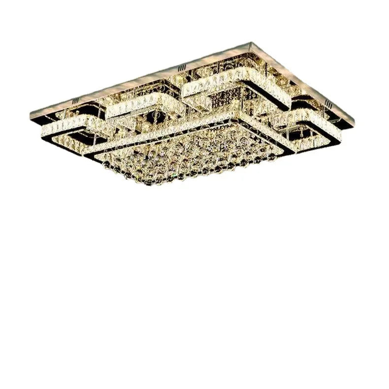 HOT SALE Villa Home Hotel Lobby Modern Luxury Living Room K9 Crystal Ceiling Light Simple Rectangular Stainless Steel Ceiling Art Decorative Pendant Lamp Home Lighting Supplies