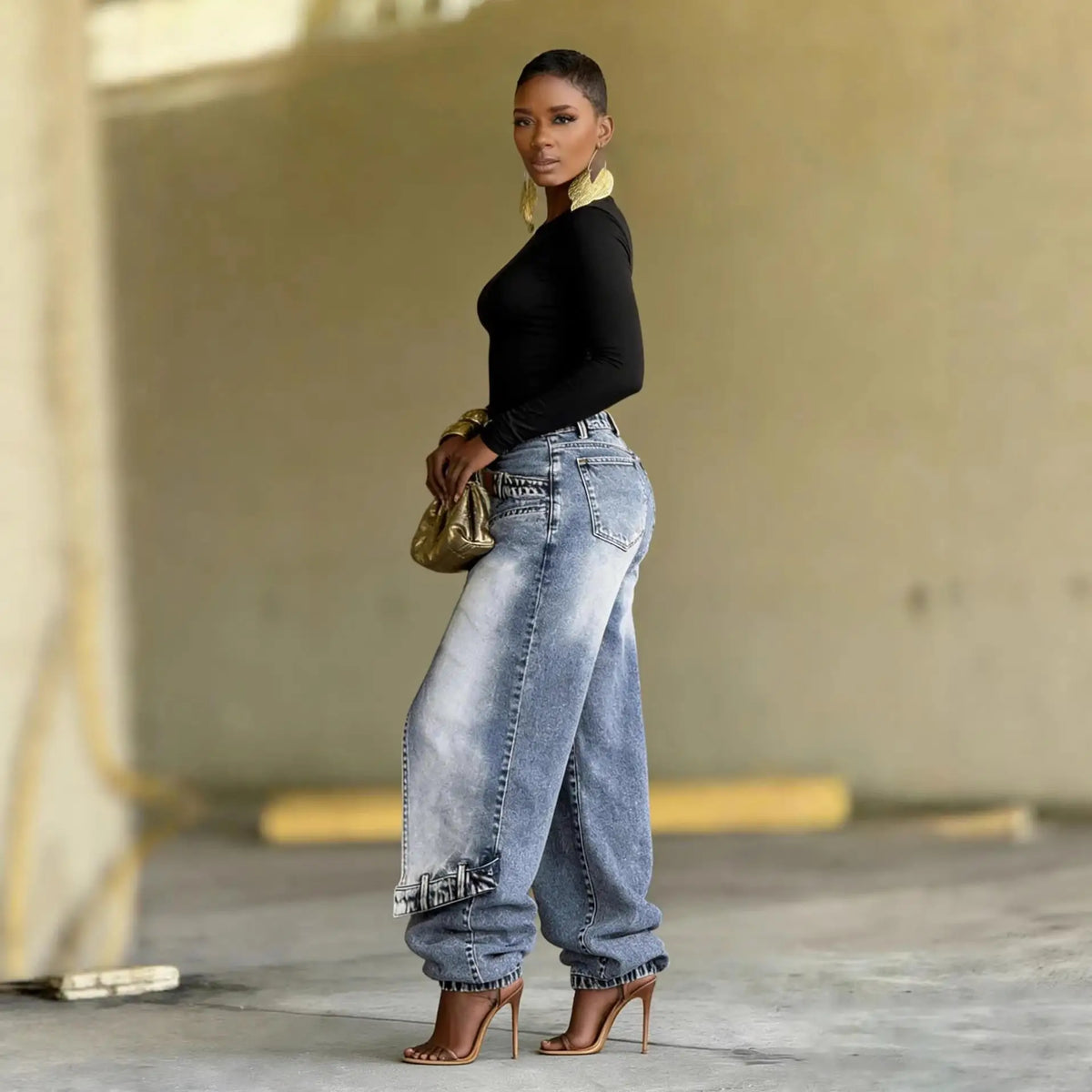 TikTok Most Popular S-3XL Autumn Spring  Deconstructed Patchwork Layered Cotton Denim Wide Leg Pants Avant-Garde Asymmetrical High Waist Urban Streetwear Trousers Women Casual Clothing Supplies