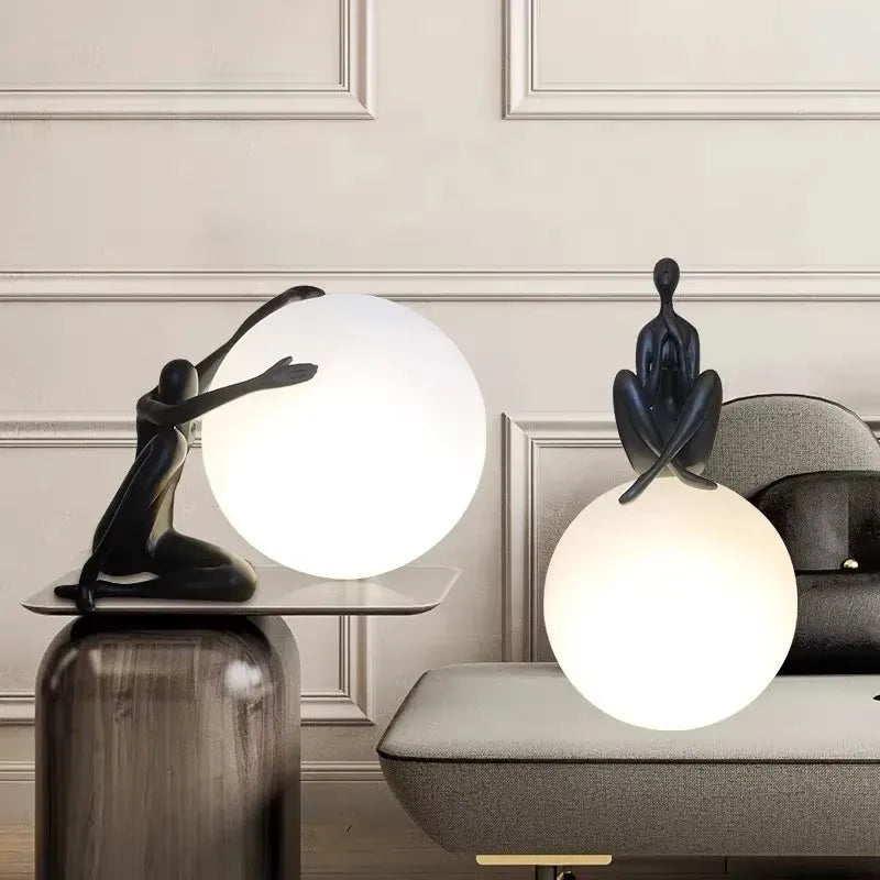 NEW Home Villa Indoor Modern Nordic Art Decor Floor Lamp with Human Figure Holding Ball Design E27 LED Resin Material Creative Sculpture Decoration Supplies