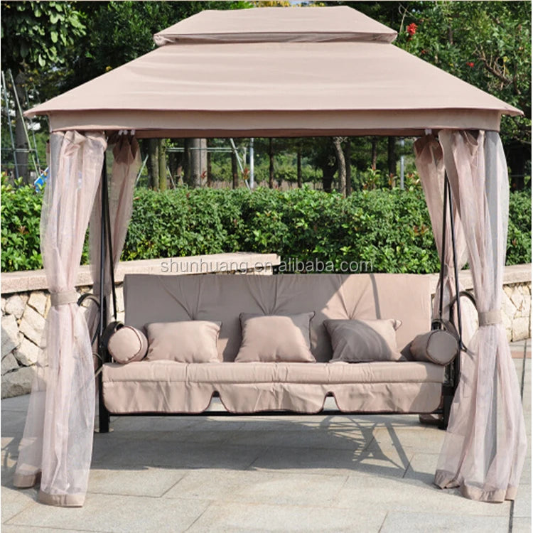 HOT SALE (Only Few Units Left) 3 Seat Adult Villa Resort Outdoor Aluminum Frame Convertible Canopy Courtyard Garden Swing Hanging Chair Modern Patio Swings Sun Lounger Luxury Furniture Supplies ( For Fast Delivery Please Cont