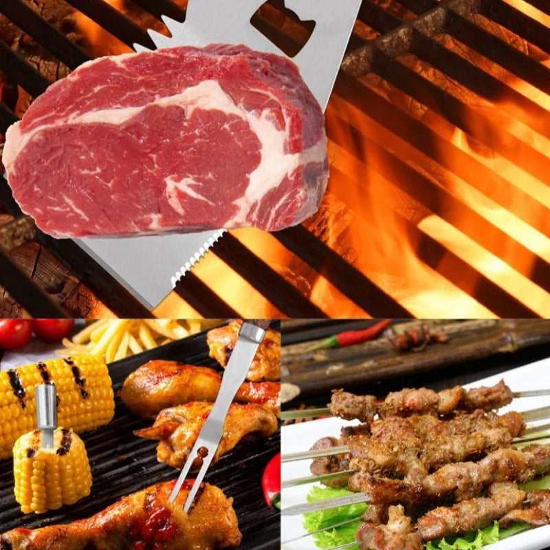 38 PCS Set Stainless Steel BBQ Camping Grill Tool Set with Wooden Handles and Skewers Aluminum Box for Outdoor Picnic & Baking Cooking Tools Sets