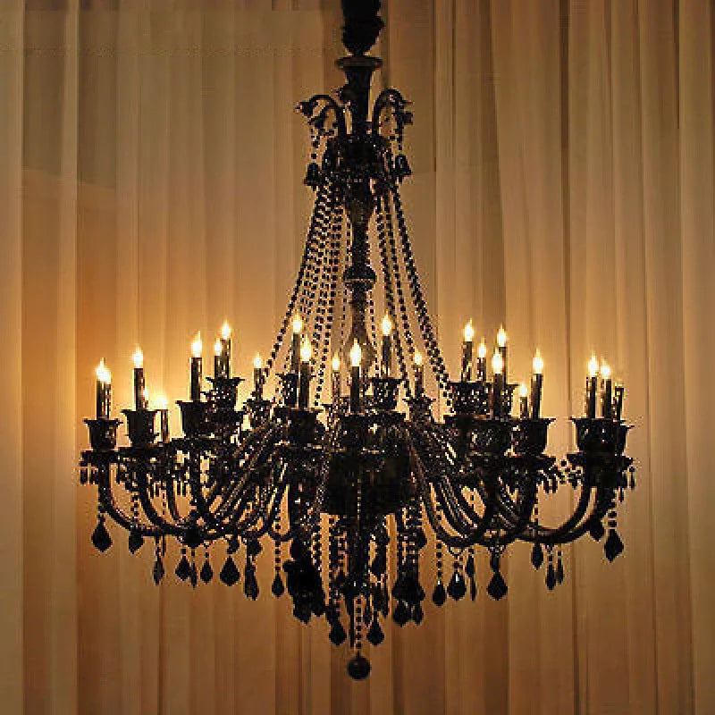 Villa Home Luxury European 10 Lights Black Crystal Chandelier for Living Room Bedroom Duplex Staircase Villa Lobby Creative Atmosphere Hanging Pendant Lights