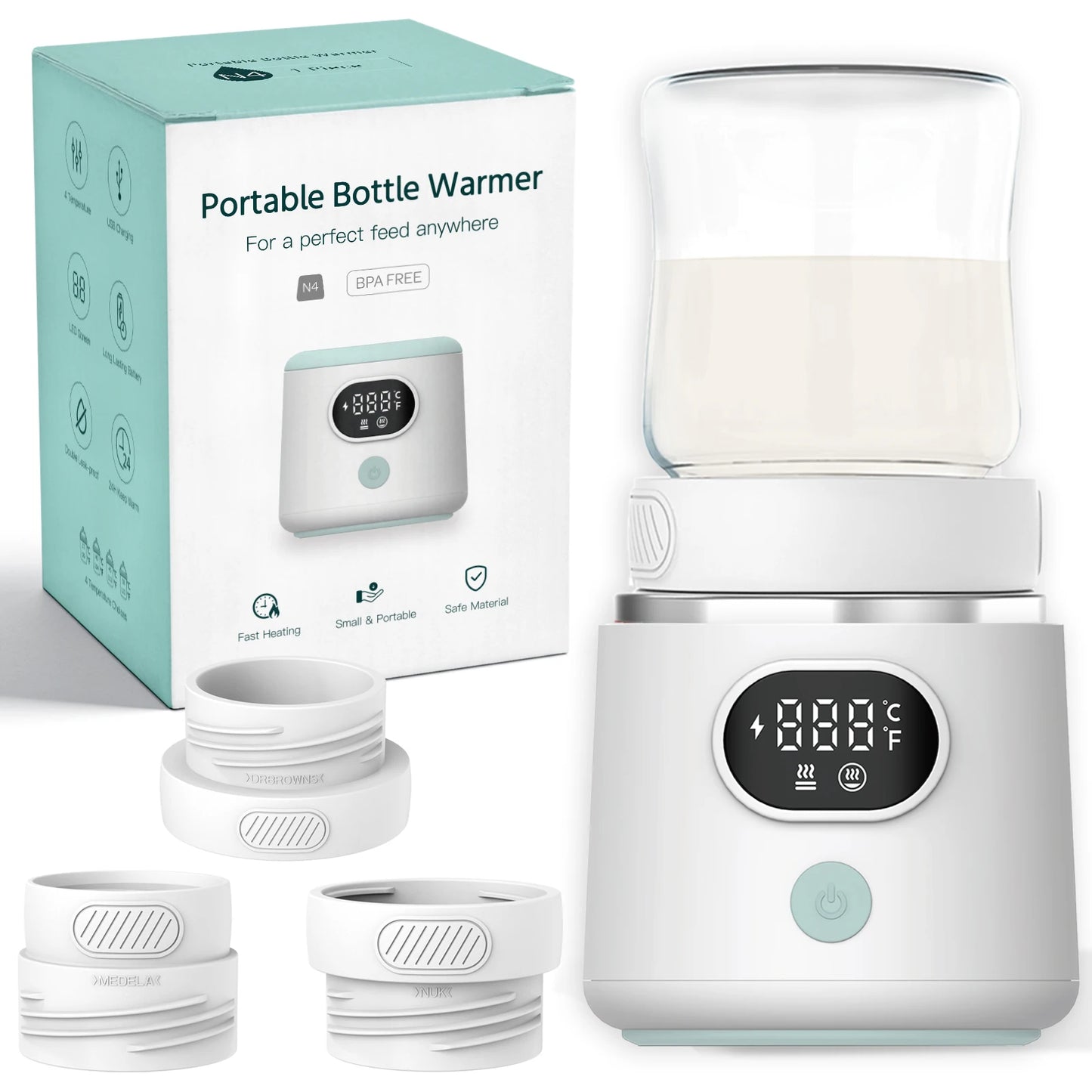 Home Outdoor Travel USB Electronic Smart Baby Bottle Warmer N4, 4-Setting Precise Temperature Control, 6H Heat Preservation, Food-Grade Stainless Steel, BPA-Free Baby Care Hygiene Supplies