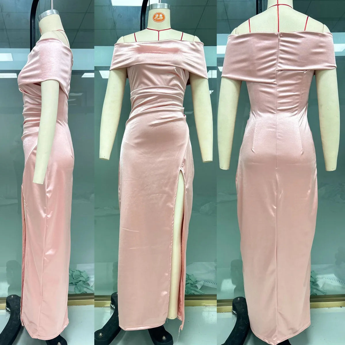 S-2XL Satin Luxury Trendy Gowns for Women Evening Dresses Wedding Guest Bridesmaid  Night Clubwear Prom Elegant One Shoulder Short Sleeve Slit Satin Mermaid Gowns Ladies Luxury Apparel Supplies