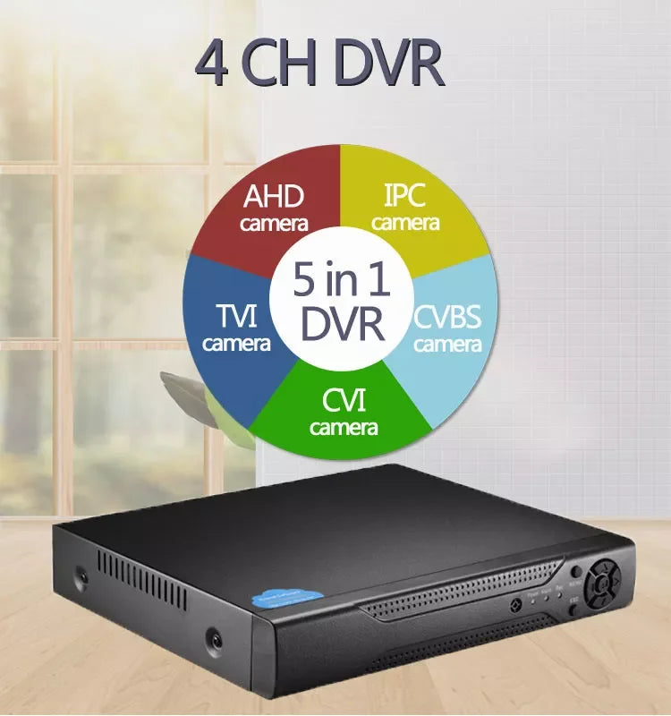 Home Villa Business Office 4 Channels XM CCTV 5MP-N H.265 4CH DVR 6 in 1 XVI/AHD/TVI/CVI/CVBS/IP P2P 5MN CCTV Camera Digital Video Recorder Security Supplies