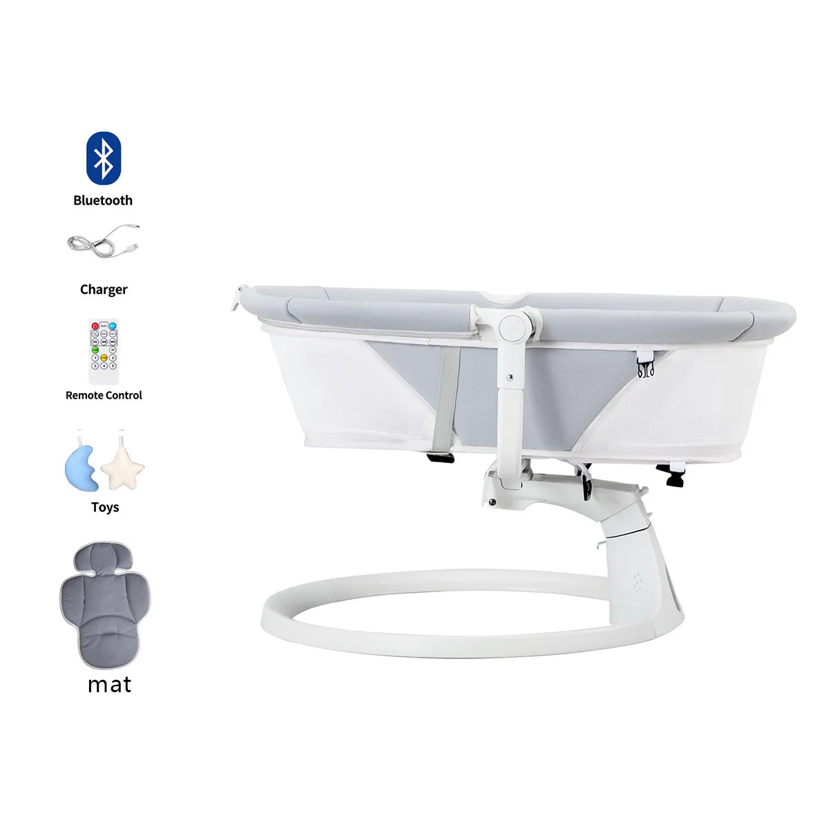 Electric Baby Rocking Chair with Canopy + Mosquito Net + Doll, USB Remote  Cross-border New-tyle Electric Baby Rocker Foldable Infant Swing Chair Smart Sleep-Inducing Crib Automatic Lullaby Device