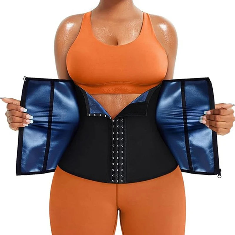 2 in 1 S-3XL Premium Women's Neoprene Waist Trainer Strap Sauna Wrap for Home Weight Loss Outdoor Running Gym Fitness Exercise Sweat Workout with Slimming Belt Belly Cincher Hooks