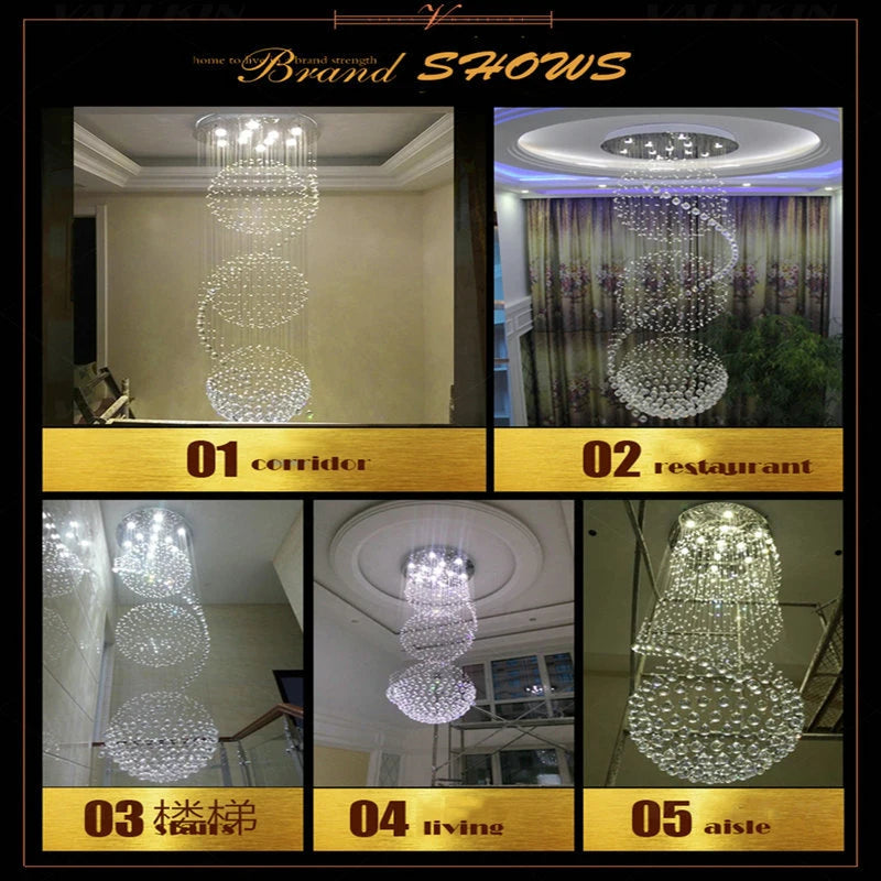HOT SALE Villa Home Hotel Lobby Luxury K9 Crystal Spiral Chandelier Lights Decorative 5 Year Warranty Foyer Staircase Living Room  Hall Ceiling Lamp Ball Tassel Beads Pendant Lights