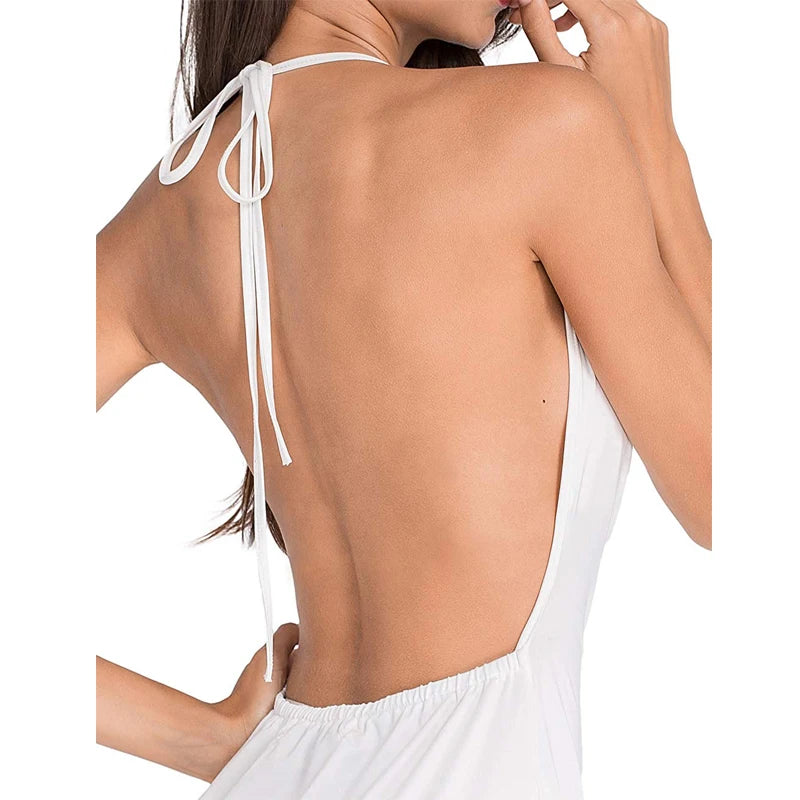 NEW Arrivals White/Black V-Neck Backless Sexy Casual Dress Summer Off Shoulder Beach Dress Bodycon Sleeveless Spaghetti Strap Dress Women Sexy Apparel Supplies