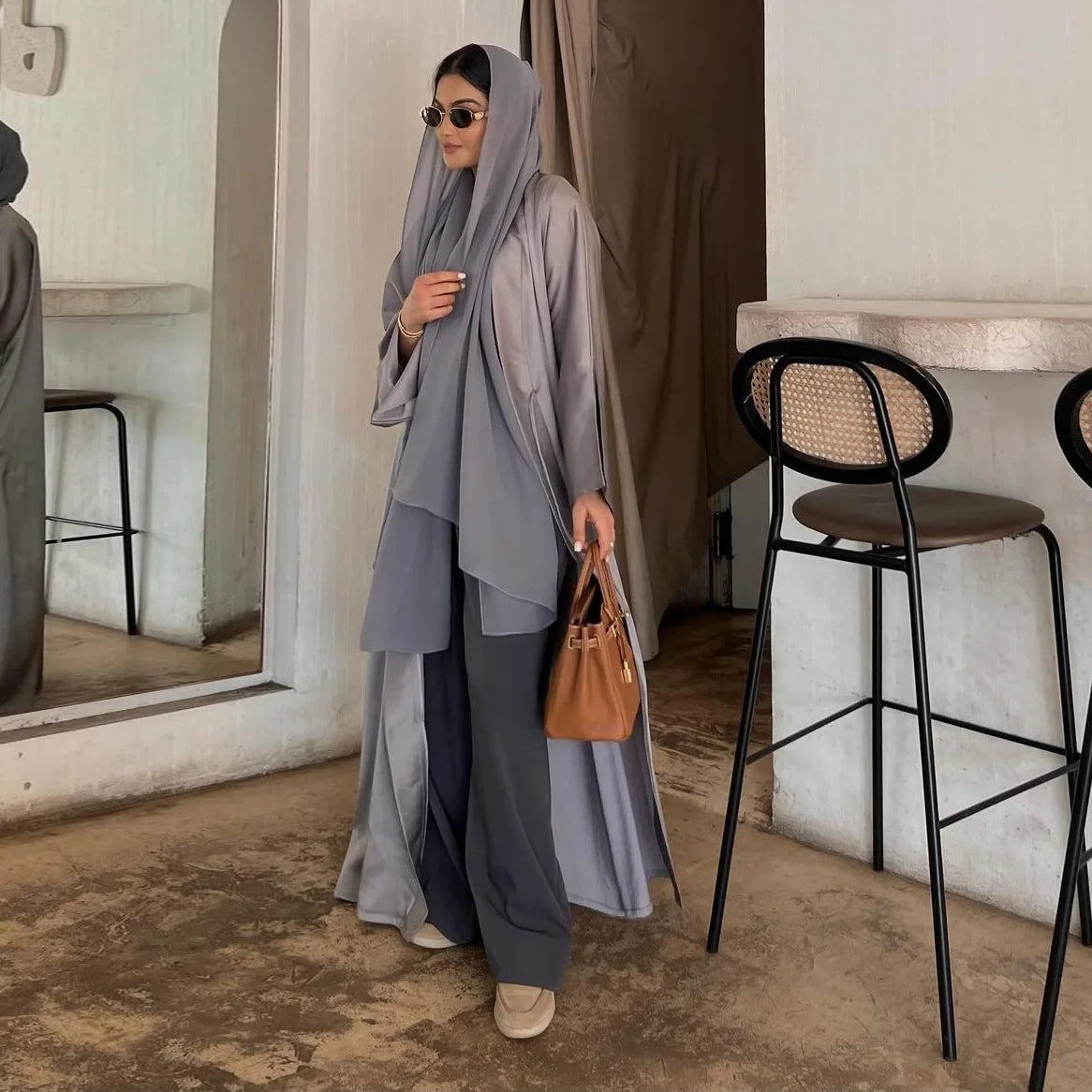 10 Colors S-2XL Plus Size Islamic Arabic Turkish Elegant Modest Breathable Dress Top Coat Eid Al-Adha Robe Islamic Clothing Kimono Open Abaya Dubai Prayer Ramadan Muslim Ladies Apparel Clothing Supplies