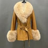 Boutique Gala HOT SALE ( Few Units Left) 8 Colors S-2XL Women's Top Quality Belted Black Real Sheepskin Leather Fur Coat Women Leather Jacket With Genuine Natural Fox Fur Collar Cuffs Ladies Winter Warm Outerwear Luxury Appar
