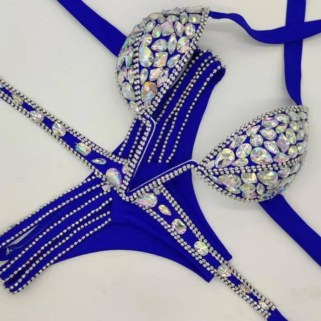 NEW!!!! V Collar Rhinestone Swimwear Diamond Bikini Set Push Up Swimsuit Bling Stones Bathing Suit