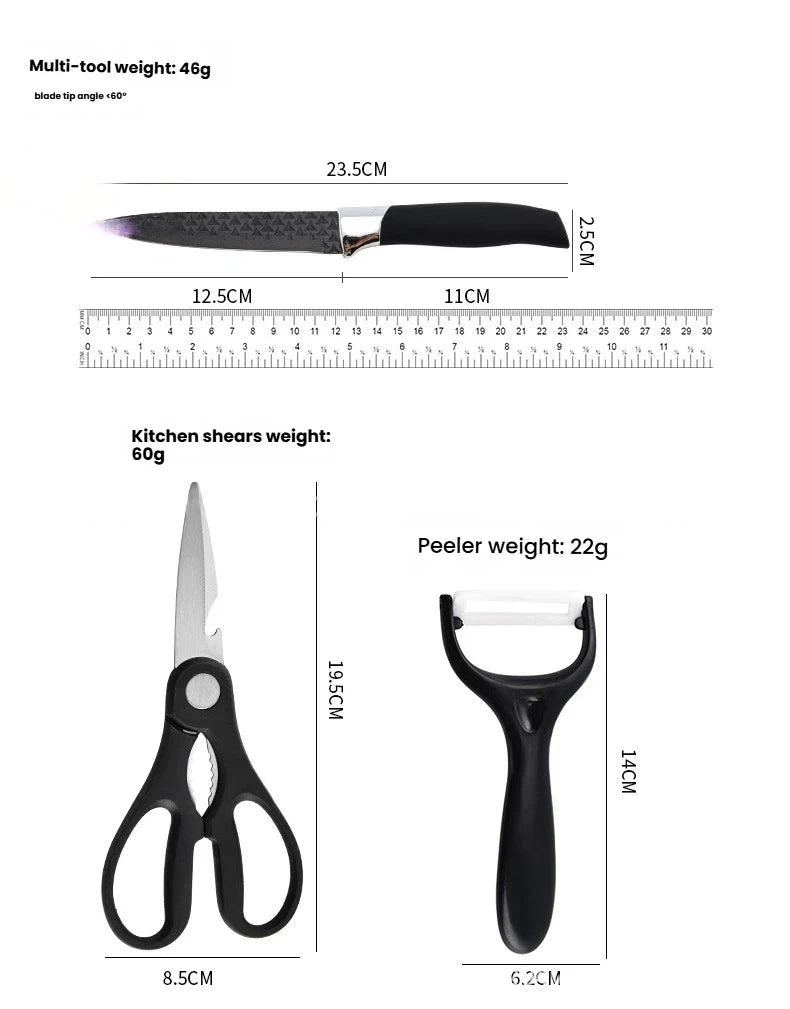 Top Quality NEW 6 PCS Japanese Set Stainless Steel Kitchen Knife Accessories Set Household Meat Cleaver Knife Gift Box Set Kitchenware Supplies for Outdoor Barbeque Camping