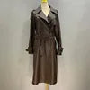 Boutique Gala HOT SALE Dark Brown/White/Black Color Winter Luxury Long Women Genuine Sheep Leather Jacket Women Trench Coat Office Lady Business Evening Party Outerwear Coats Ladies Luxury Apparel Supplies