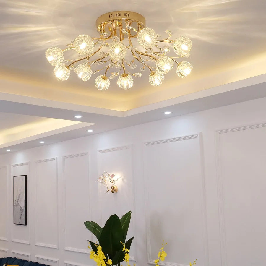 Villa Home Living Room Modern Crystal Ceiling Light American Minimalist Crystal Ceiling Light Restaurant Living Room Flower Crystal Ceiling Light