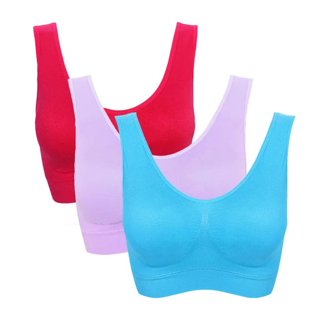 NEW Arrivals 3PCS Set M-5XL Lot Sports Bra Women's Intimates With Pads Plus Size Bras For Women Active Brassiere Push Up Big Size Yoga Sports Vest Wireless BH 5XL