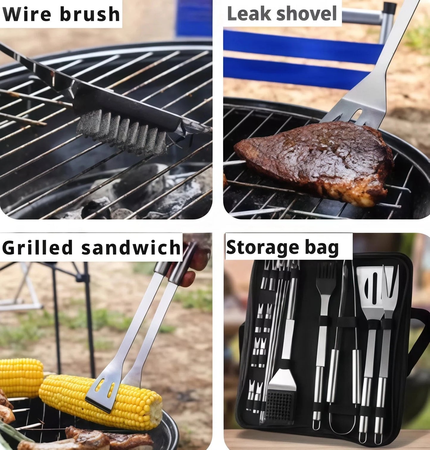 NEW 3/5 PCS Set High Quality Stainless Steel BBQ Camping Grill Tools Set Non-Stick Grilling Utensils Fork Tongs Knife Brush Baking Outdoor Picnic Cooking Accessories