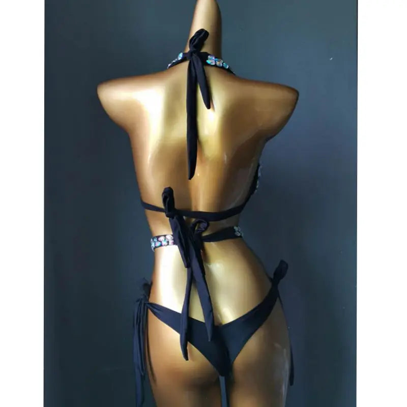 Black/Pink/Golden/Silver Color Luxury Diamond Rhinestones Bikini Set Sexy Women's Swimwear Swimsuit Beachwear Bathing Suit Bling Crystal Stones Summer Beach Ladies Outfits