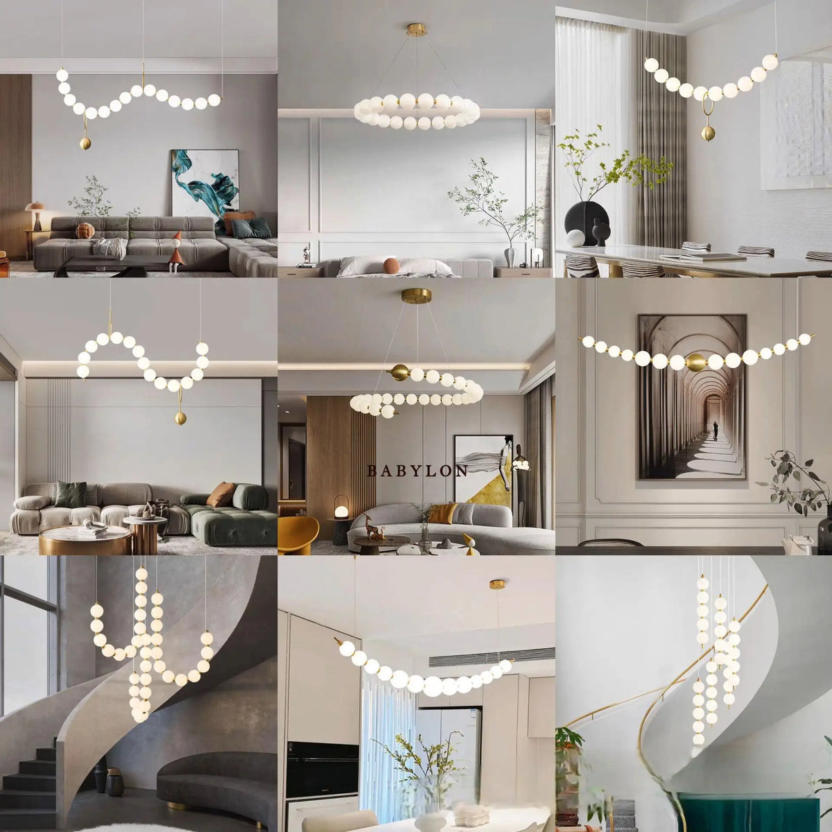 Home Living Room D23.6in French Magic Bean Acrylic Balls Chandelier Art Pearl Necklace Design Ring Pendant Lamp Living Dining Room White Light Home Lighting Supplies
