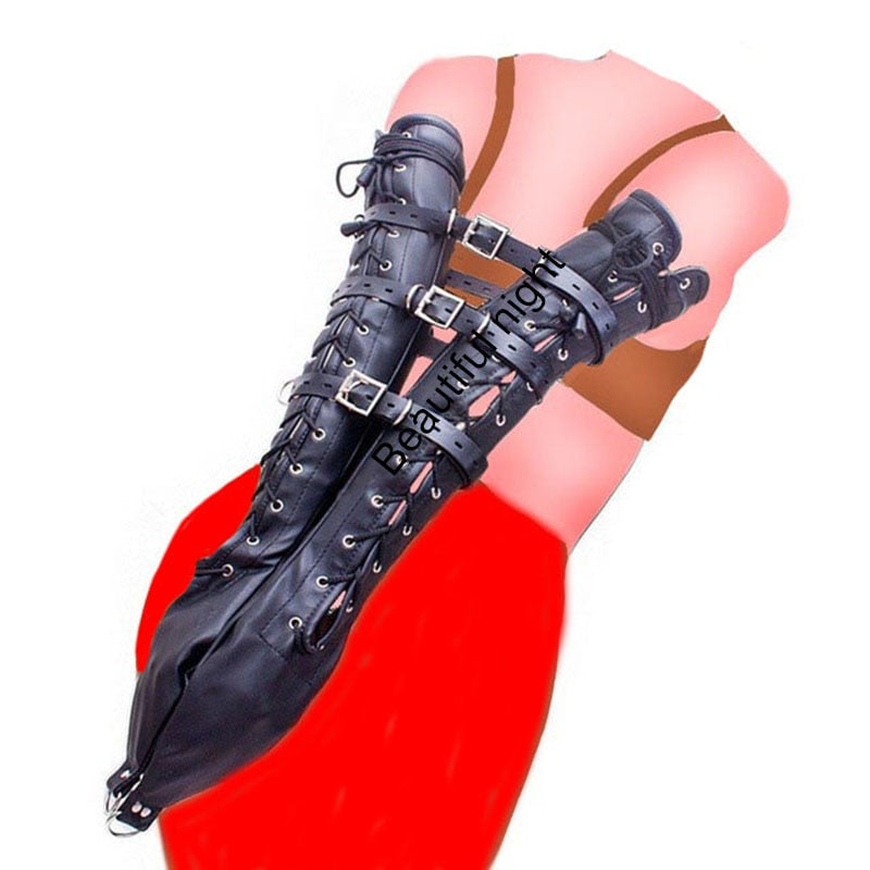 Arm Binder Glove Sleeves,Behind Back Bondage Armbinder,BDSM Leather Handcuffs Straight Jacket,Sex Toys For Couples