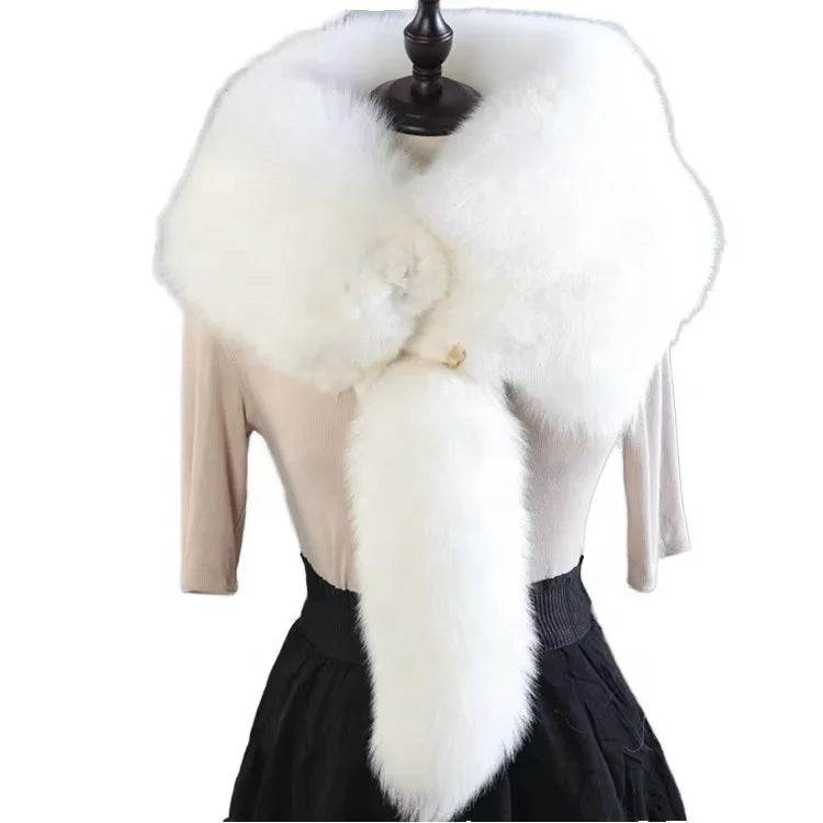 120cm Long 5 Colors New Luxury Brand Genuine Real Silver Red Fox Fur Scarf High Quality Soft Fluffy Winter Shawl with Luxury Fur Collar Wedding Guest Evening Business Party Prom Women and Men Luxury Apparel Accessories