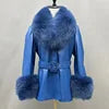 Boutique Gala HOT SALE ( Few Units Left) 8 Colors S-2XL Women's Top Quality Belted Black Real Sheepskin Leather Fur Coat Women Leather Jacket With Genuine Natural Fox Fur Collar Cuffs Ladies Winter Warm Outerwear Luxury Appar