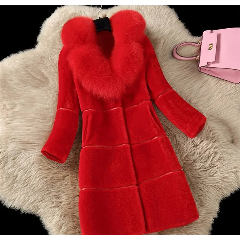 HOT SALE Black/Gray/Red Color S-5XL Plus Size Women's Luxury  Fur Coats Winter Fashion Gray Women Fur Jacket Thick Warm Outerwear Faux Fox Fur Casual Cotton Lining Snow Boots Knitted Ladies Winter Fashion Apparel Supplies