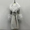 Boutique Gala HOT SALE (Few Units Left)  Real Leather Fur Jacket Black/Gray/Brown/Wine Red Color S-2XL Women Genuine Leather Trench Coat with Detachable Mongolian Natural Raccoon Fur Collar Cuffs Winter Outfits Ladies Luxury