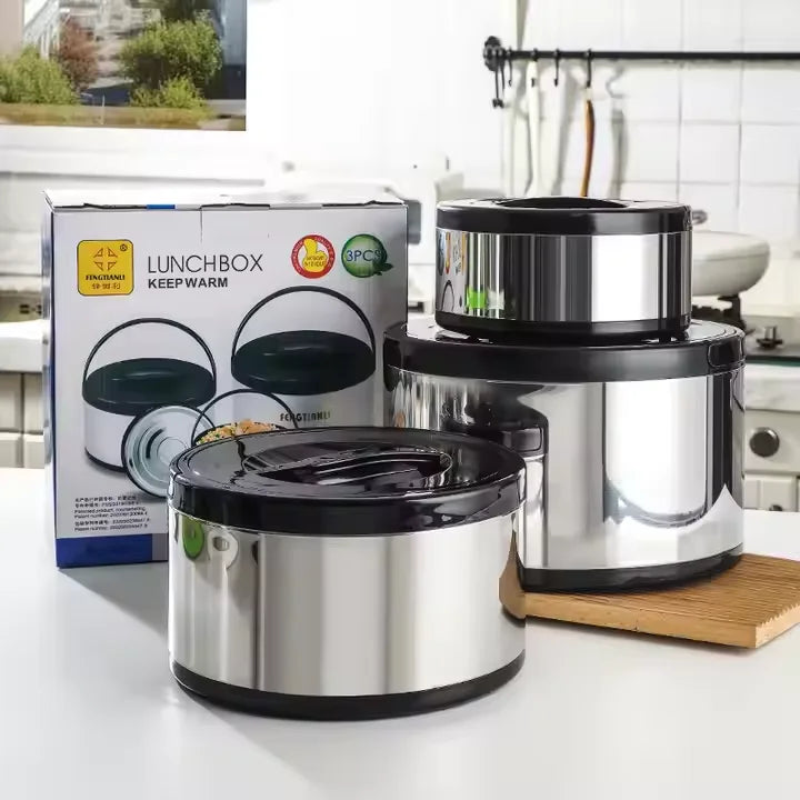 3 PCS Set Green/White/Black Colorful 304 Stainless Steel Fresh-Keeping Pot 2/4/8L Large Capacity Handle Insulated Bucket Double Food Containers Lunch Box Picnic Outdoor Camping Kitchenware Supplies Cooking Tools Set