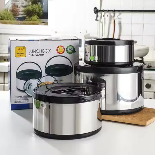 3 PCS Set Green/White/Black Colorful 304 Stainless Steel Fresh-Keeping Pot 2/4/8L Large Capacity Handle Insulated Bucket Double Food Containers Lunch Box Picnic Outdoor Camping Kitchenware Supplies Cooking Tools Set