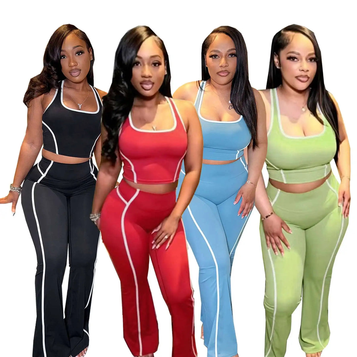 2 PCS Set S-2XL  Breathable Contrast Color Women's Gym Outfit Casual Sports Vest Yoga Pants Set Outdoor Tracksuit Running Gym Fitness Women Streetwear Sports Clothing Supplies