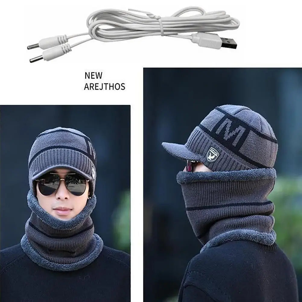 Electric Heated Hat Scarf Set USB Warm Hat Neck Warmer Cap Rechargeable Heated Knitting Beanie For Outdoor Mountaineering