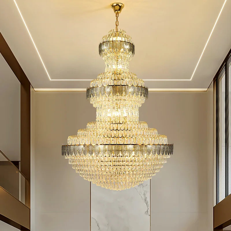 HOT SALE Villa Home Art Gallery Living Room Staircase Contemporary Exquisite Hotel Lobby Villa Mall Luxury K9 Crystal Ceiling Pendant Light Remote Switch Control Long Chandelier Lighting Supplies