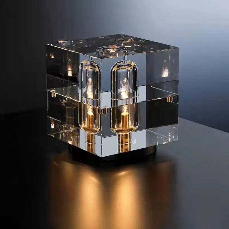 Italian Luxury All Copper K9 Crystal Table Light Rubik's Cube Creative Personality Study Art Decoration Brass Small Desk Lamp Home Bedroom Living Room Bedside Lampshades Lighting Accessories