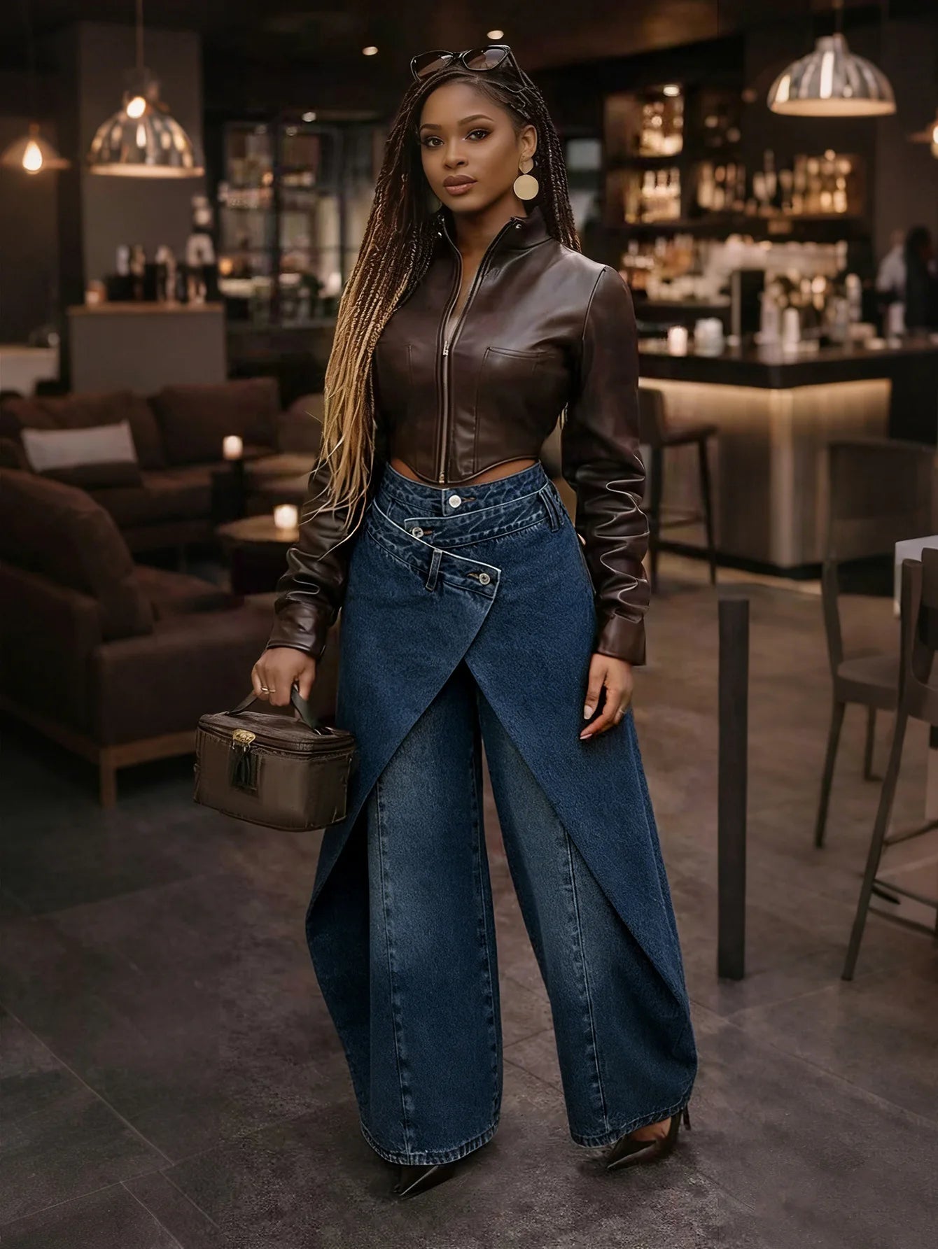 S-2XL  Retro Hot Girl Irregular Wide-Leg Pants High-Waisted Cross Metal Buckle Loose Streetwear Quick Dry Drapey Long Women Casual Clothing Supplies.