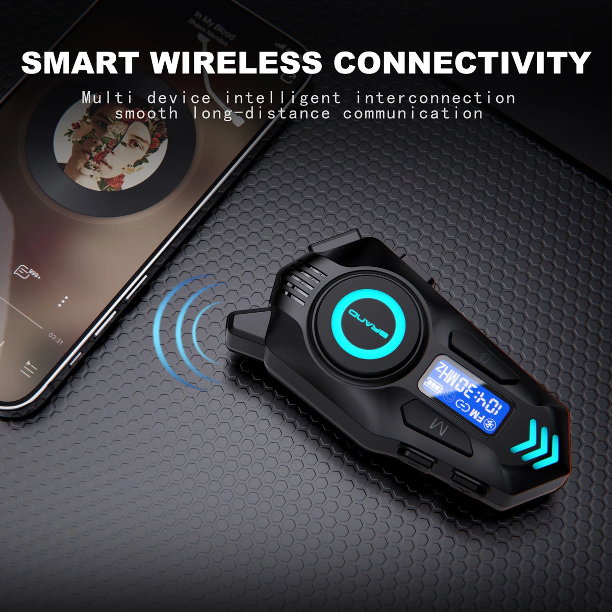 Motorcycle Helmet Headset Speaker Display Screen FM Radio Intercom Function (500M) Voice Assistant RGB Ambient Light, K09