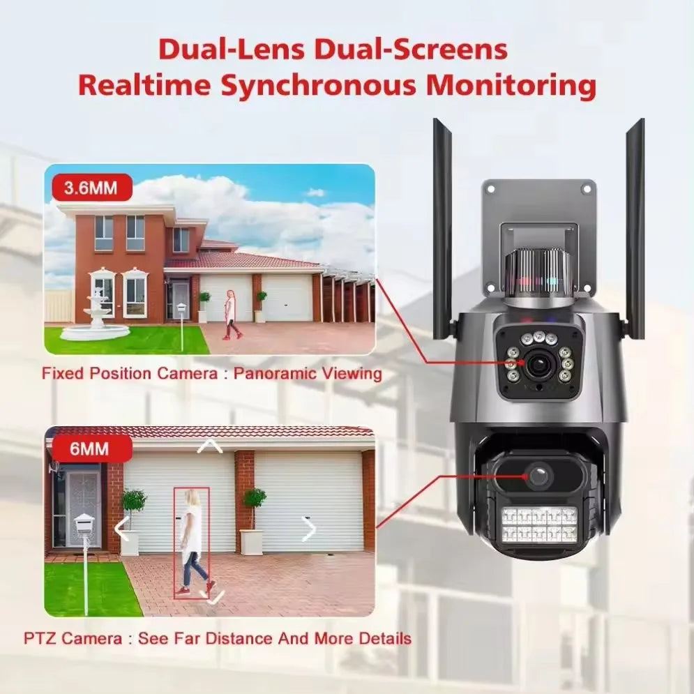 Fortify Your House Top Quality Home Outdoor ICSEE PTZ Motion Detector Camera 3MP  Security CCTV Wireless Dual Lens Wi-Fi Bullet PTZ Camera With 2 Lens Night Vision Recording Camera Home Office Business Security Supplies