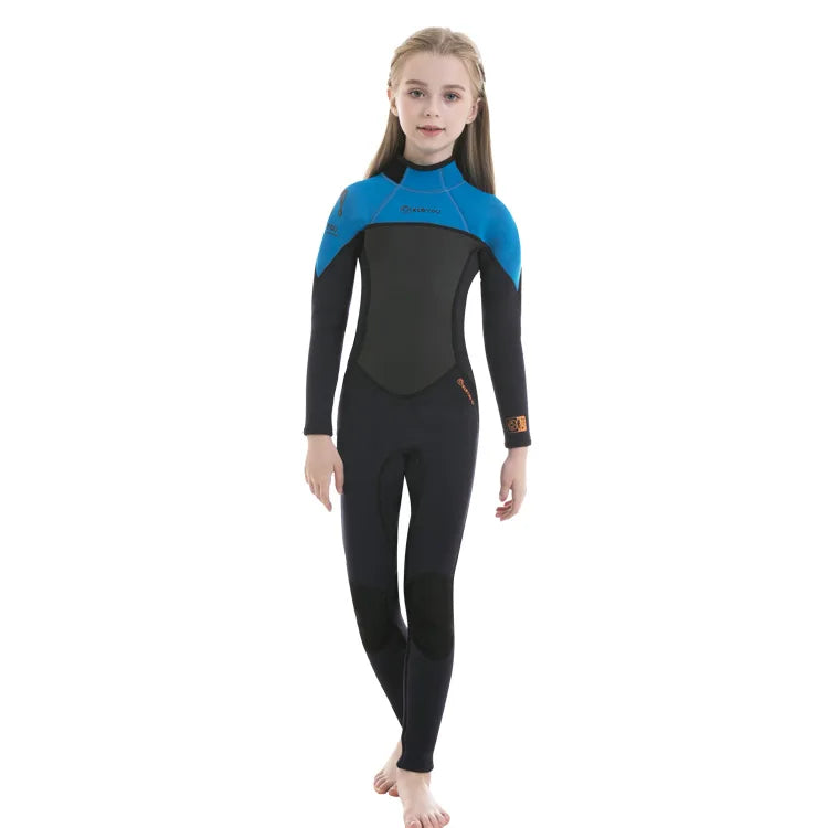 Neoprene Wetsuit 2.5MM Children Unisex One Piece Girls and Boys Surfing Diving Scuba Snorkeling Training Swimsuit Waterproof Warm Long Sleeve Sunscreen Children Water Sports Apparel Clothing Supplies