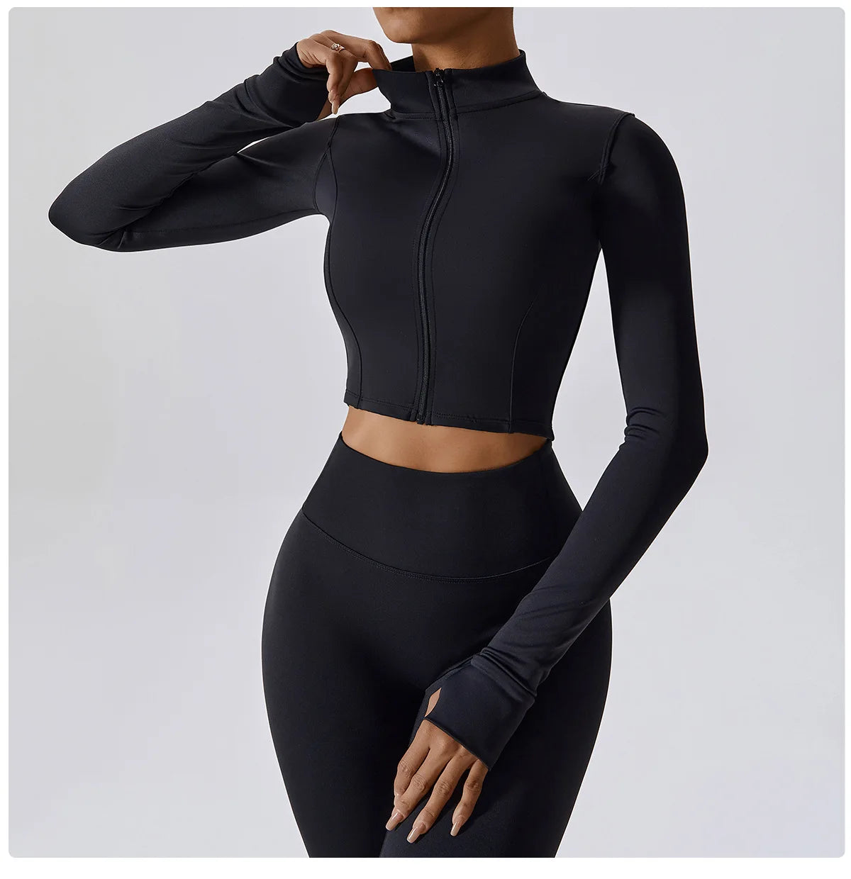 Women Yoga Workout Clothes Sports Gym Legging Seamless Fitness Zip Long Sleeve Crop Top Yoga Suit Sportswear Workout Women Sports Apparel Supplies